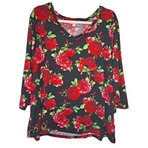Pioneer Woman 3/4 Sleeve V Neck Floral Shirt Plus Size XXL